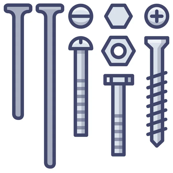 Bolts Hardware Nails Icon Tools Construction Category — Stock Vector