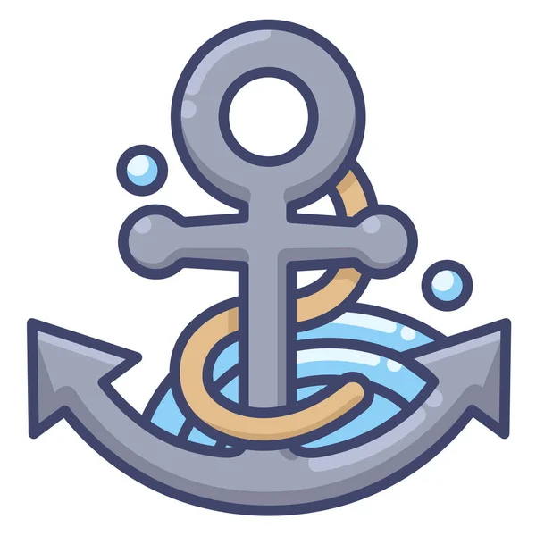 Ancla Muelle Icono Marino Estilo Contorno Lleno — Vector de stock