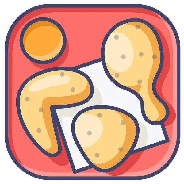 Pollo Fastfood Fritos Icono Estilo Contorno Lleno — Vector de stock