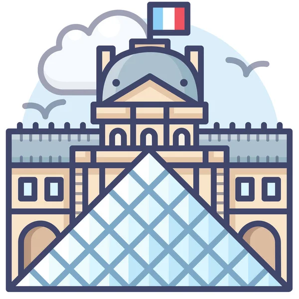 Architecture Musée Louvre Icône Dans Style Contour Rempli — Image vectorielle