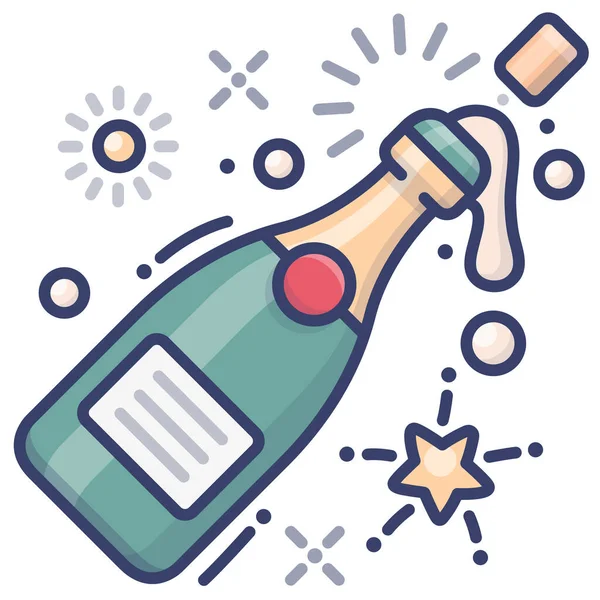Champagne Célébration Icône Ouverte Dans Style Contour Rempli — Image vectorielle