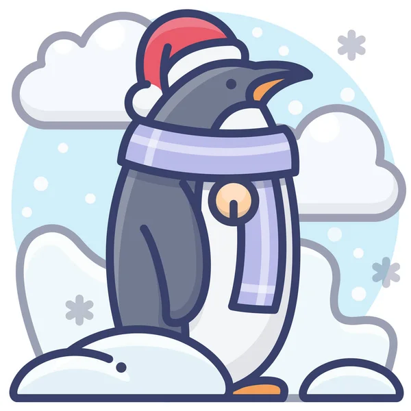Icono Pingüino Vacaciones Antárticas Estilo Contorno Lleno — Vector de stock
