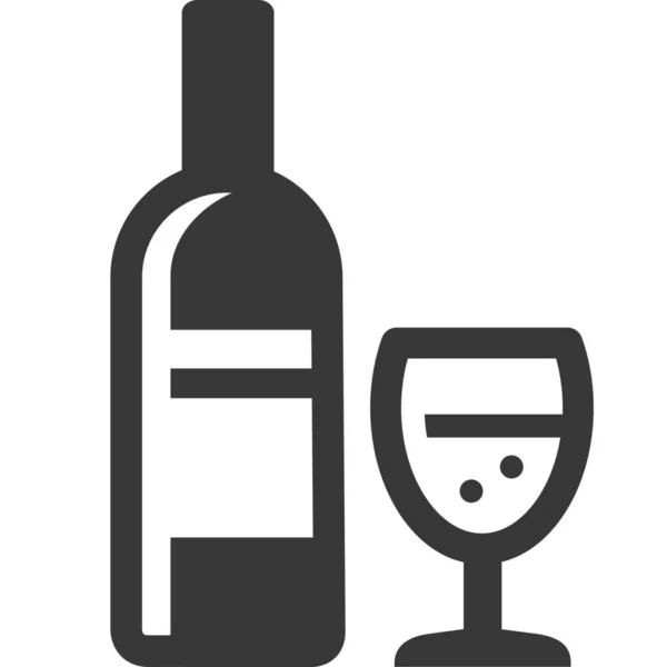 法国普罗塞科酒瓶和玻璃杯纯正的固体风格图标 — 图库矢量图片