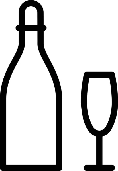 Пляшка Святкування Значок Шампанського Контурному Стилі — стоковий вектор