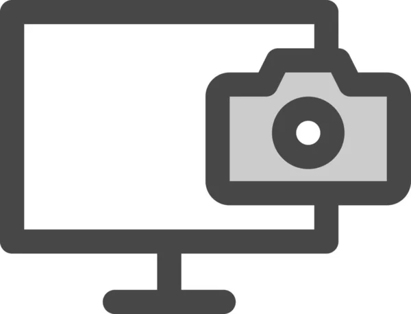 Ikona Obrazu Počítače Fotoaparátu Vyplněném Stylu Osnovy — Stockový vektor