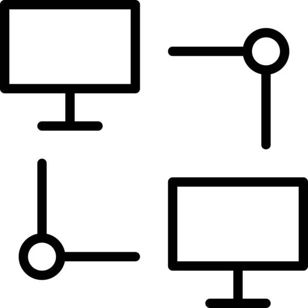 Ordenadores Conectados Icono Dispositivos Estilo Esquema — Vector de stock