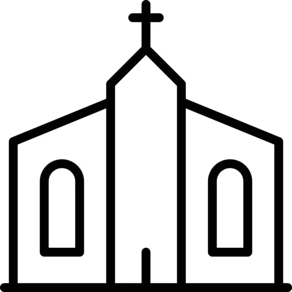 Épület Keresztény Templom Ikon Körvonalazott Stílusban — Stock Vector