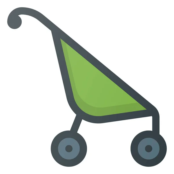 Icône Enfant Chariot Bébé Dans Style Contour Rempli — Image vectorielle