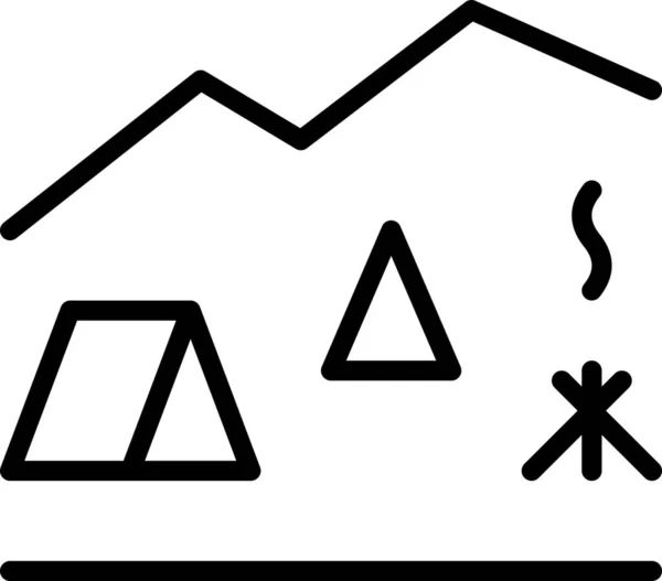 Camping Chimenea Colinas Icono Estilo Esquema — Archivo Imágenes Vectoriales