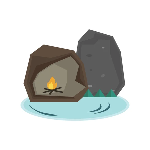 Aventura Hoguera Cueva Icono Estilo Plano — Vector de stock