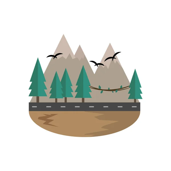 Paisaje Montaña Pinos Icono Estilo Plano — Vector de stock