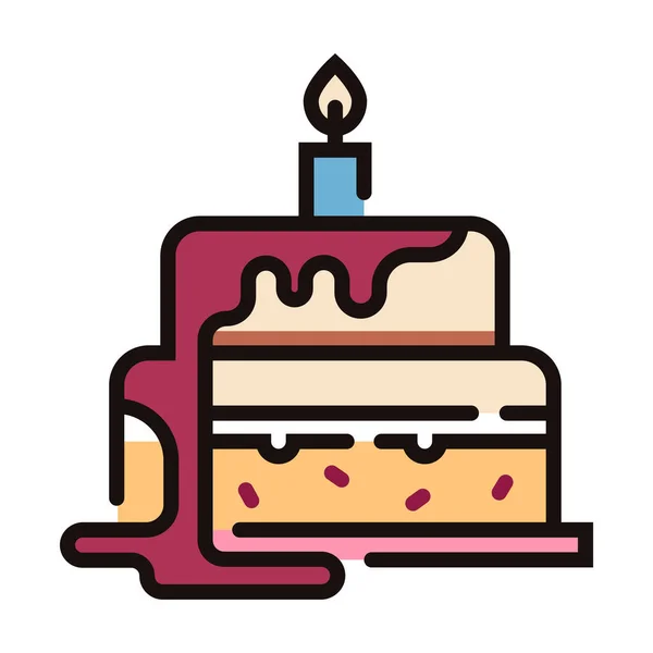 Icono Celebración Torta Cumpleaños Estilo Contorno Lleno — Vector de stock