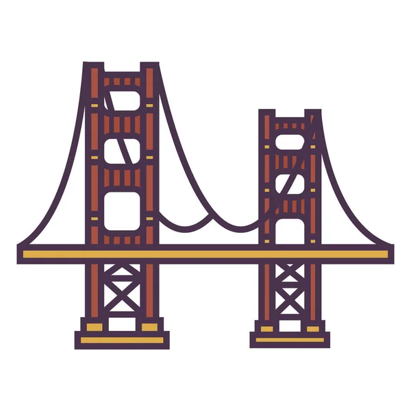 Mimari Kaliforniya Altın Kapı Köprüsü Simgesi Doldurulmuş Dış Hat Biçiminde — Stok Vektör