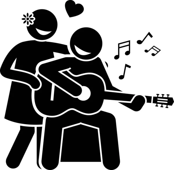 Couple Guitare Homme Icône Dans Style Solide — Image vectorielle