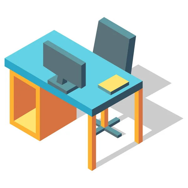 Computer Desk Furniture Icon Isometric Style — Stock Vector