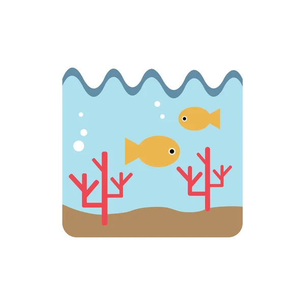 Aquatic Life Corals Fishs Icon Flat Style — Stock Vector