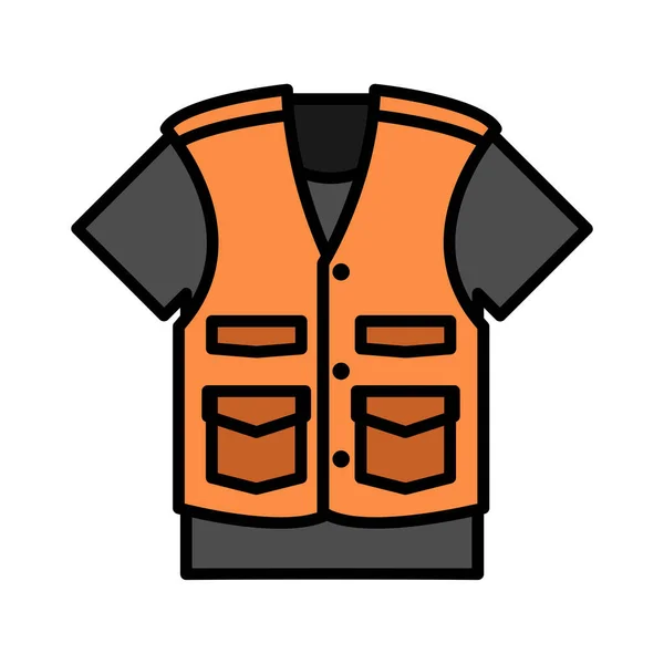 Prendas Vestir Icono Del Chaleco Pesca Duradera Estilo Contorno Lleno — Vector de stock