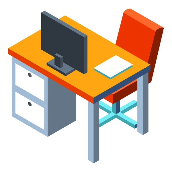 Business Computer Desk Icon Isometric Style — Stock Vector