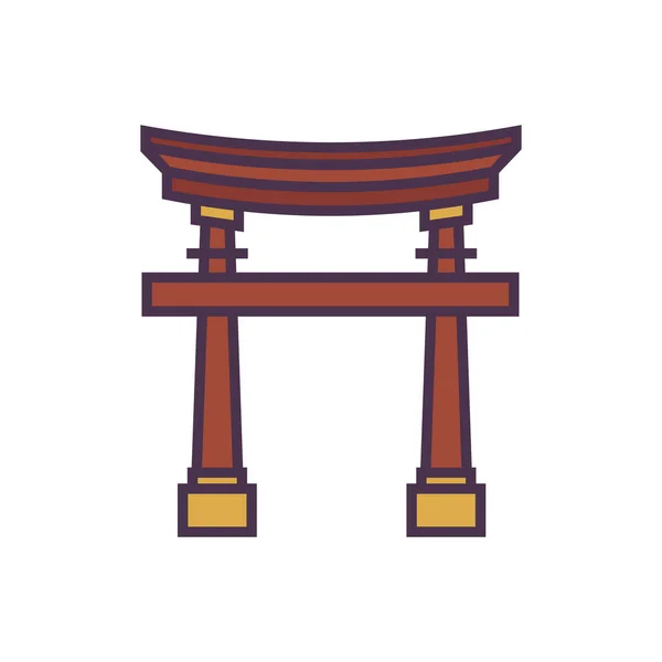 Icône Sanctuaire Emblématique Japon Dans Style Contour Rempli — Image vectorielle
