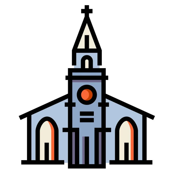 Building Catholic Chapel Icon Filled Outline Style — Stock Vector