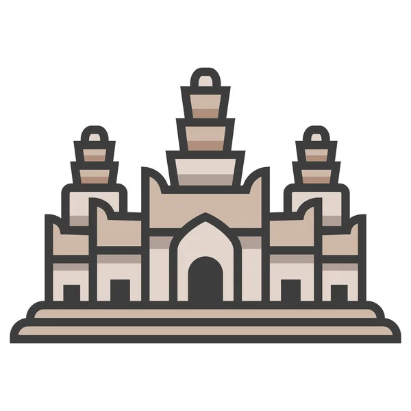 Angkor Wat Architecture Cambodia Icon Filled Outline Style — Image vectorielle