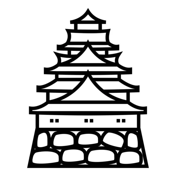 日本历史建筑的标志性地标建筑图标的轮廓风格 — 图库矢量图片