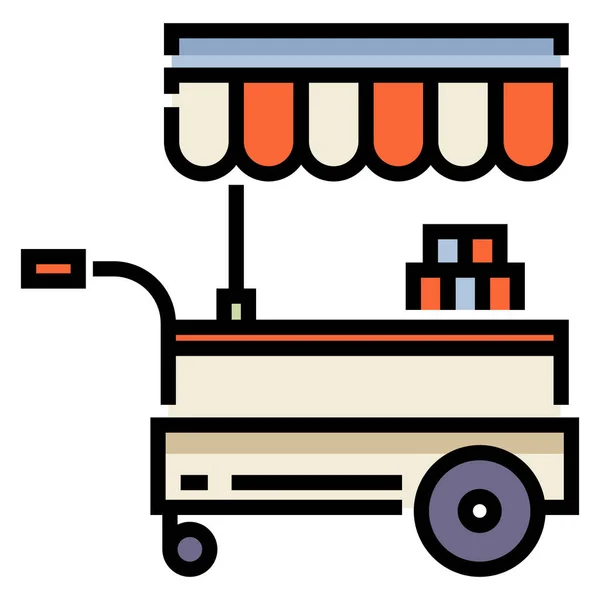 购物车食物摊位图标充填轮廓风格 — 图库矢量图片