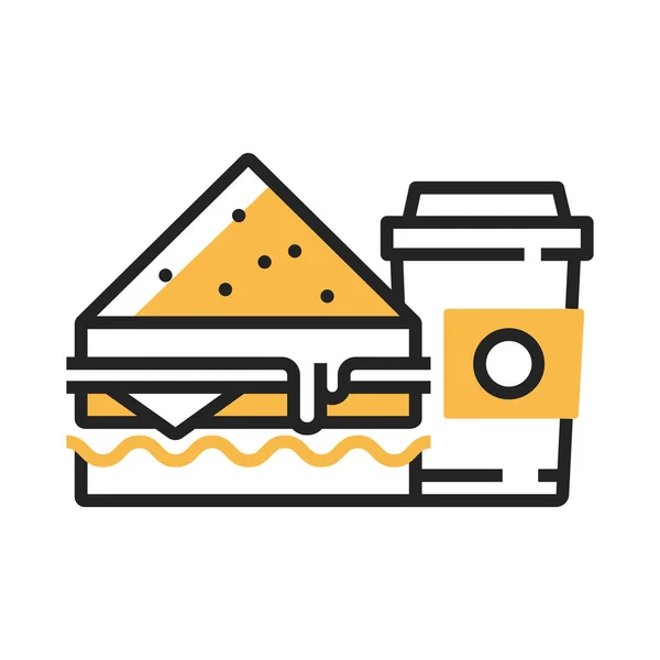 Café Pão Ícone Fast Food Estilo Esboço — Vetor de Stock