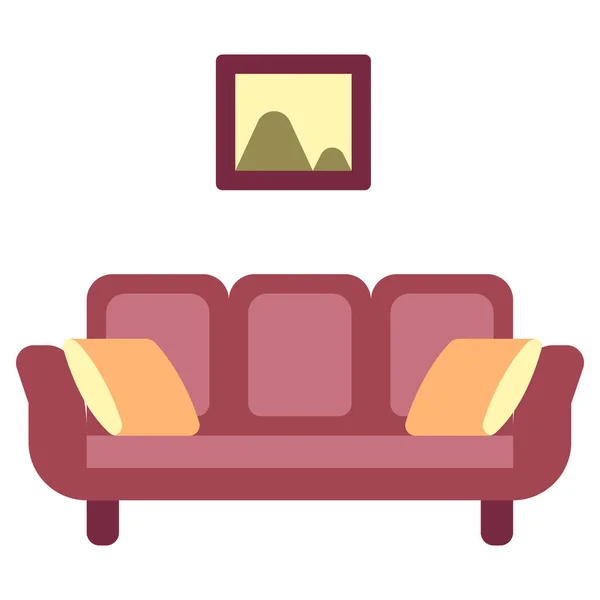 Couch Cozy Furniture Icon Flat Style — Stock Vector