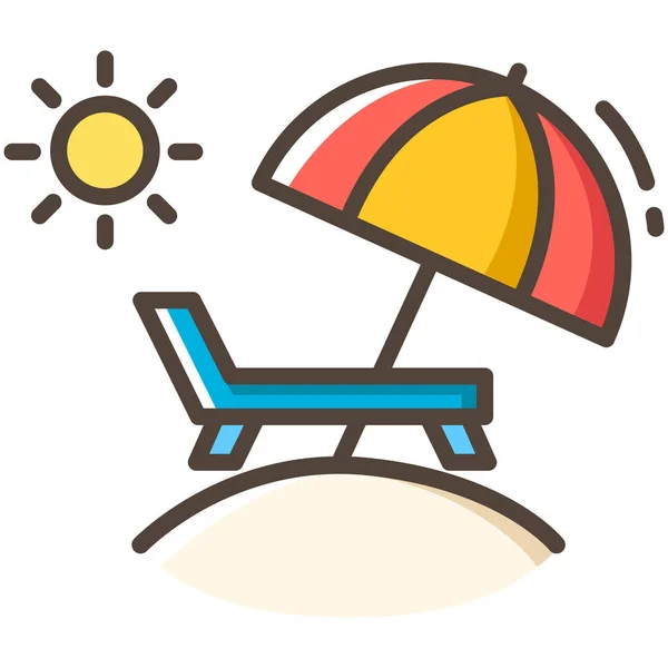 Silla Playa Icono Verano Estilo Contorno Lleno — Vector de stock