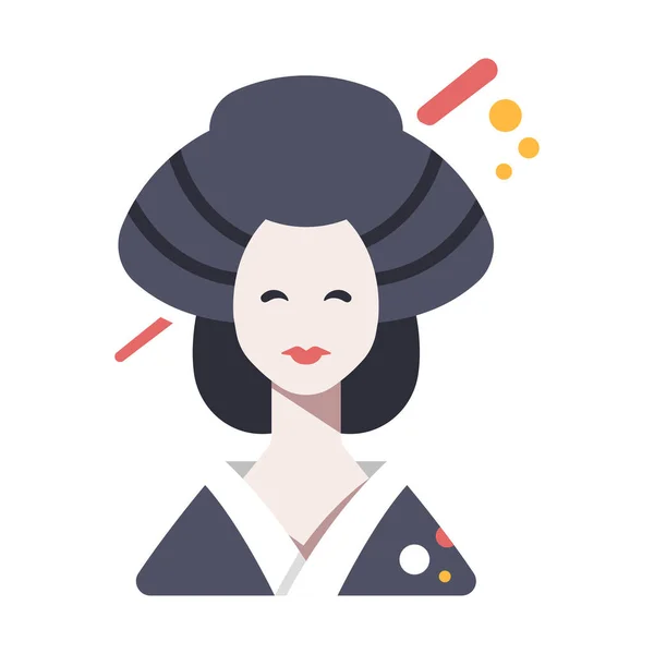 Asian Female Geisha Icon Flat Style — Stock Vector