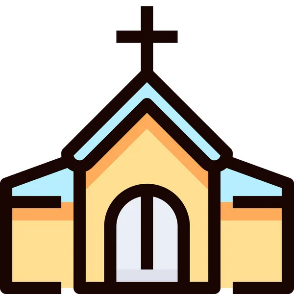 Bâtiment Église Icône Mariage Dans Style Contour Rempli — Image vectorielle