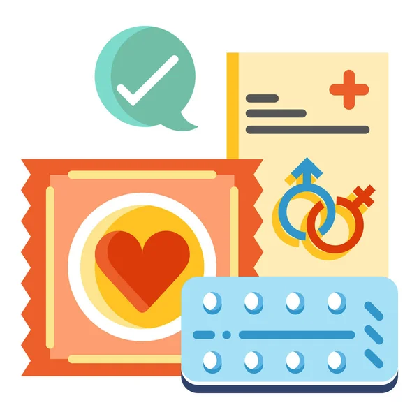 Birth Control Condom Contraception Icon Flat Style — Stock Vector