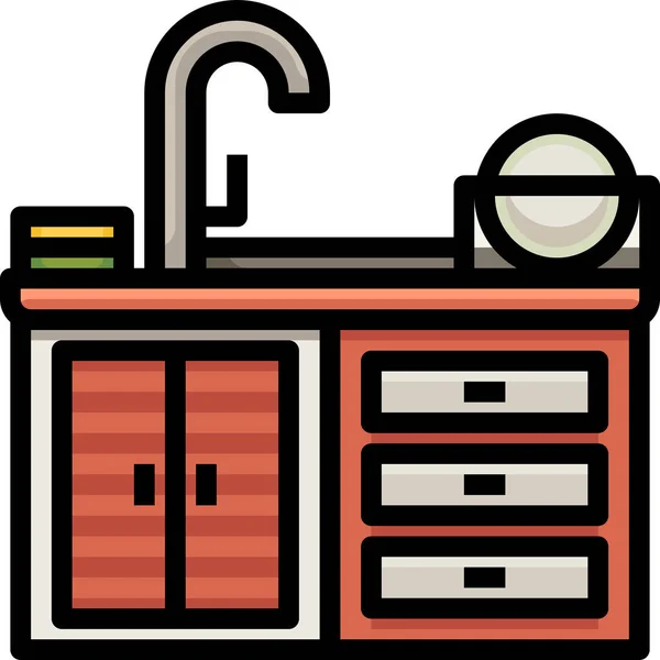 Cabinets Cupboard Kitchen Icon Filled Outline Style — Stock Vector