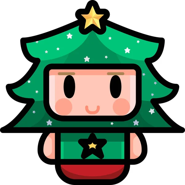 Avatar Niño Icono Navidad Estilo Contorno Lleno — Vector de stock