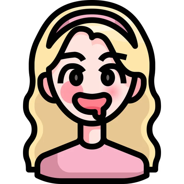 Avatar Drooling Girl Icon Filled Outline Style — Stock Vector