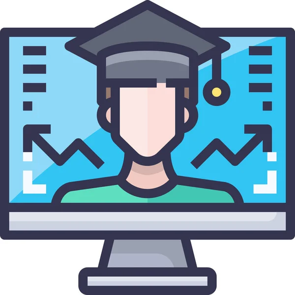 Ordenador Icono Educación Estilo Contorno Lleno — Vector de stock