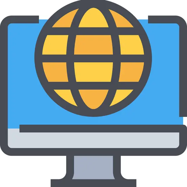 Ordenador Icono Global Internet Estilo Contorno Lleno — Vector de stock