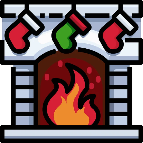 Chimney Fireplace Christmas Icon — Stock Vector