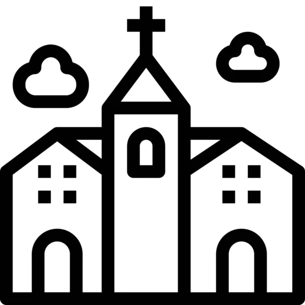 Building Christian Church Icon Outline Style — Stock Vector