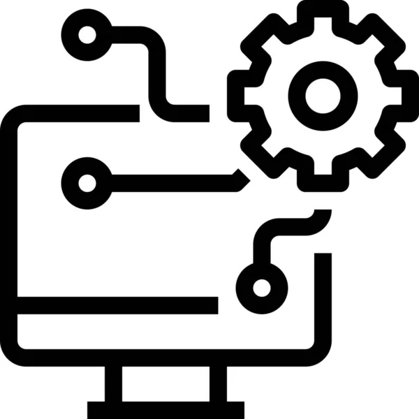 Computer Verbinding Gear Icoon Outline Stijl — Stockvector