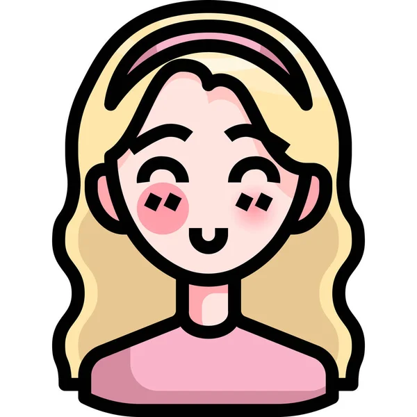Аватар Девушка Счастливый Значок Стиле Заполненный Контур — стоковый вектор