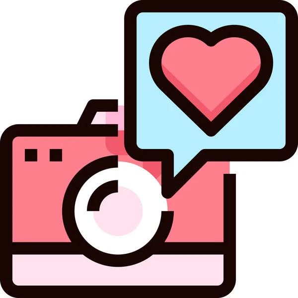 Macchina Fotografica Cuore Amore Icona Pieno Stile Contorno — Vettoriale Stock