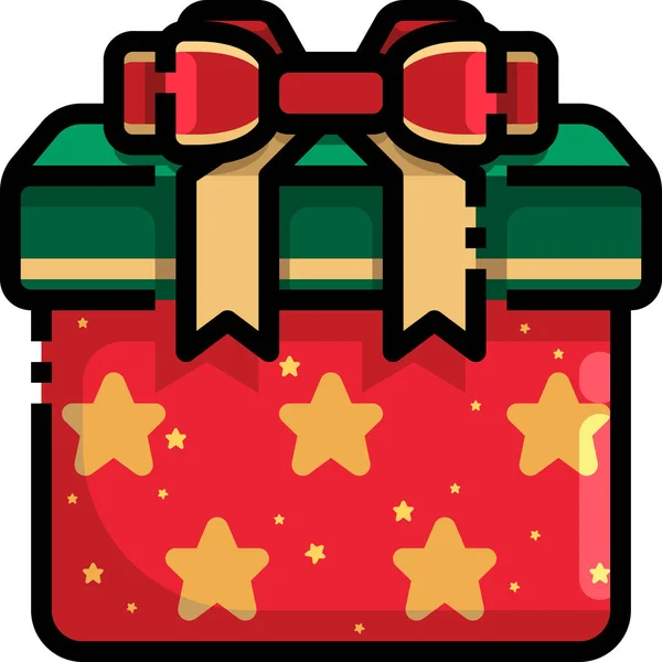 Icono Regalo Navidad Cumpleaños Estilo Contorno Lleno — Vector de stock