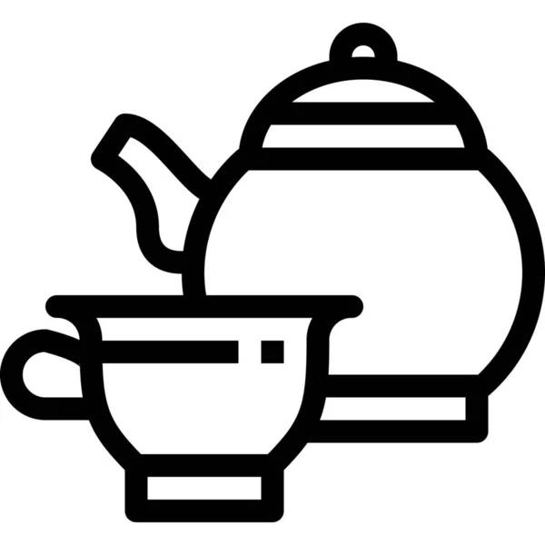 Пить Английский Чай Стиле Outline — стоковый вектор