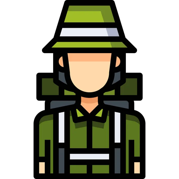 Avatar Backpacker Icono Femenino Estilo Contorno Lleno — Vector de stock