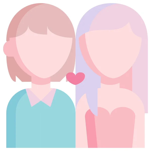 Couple Girl Heart Icon Flat Style — Stock Vector