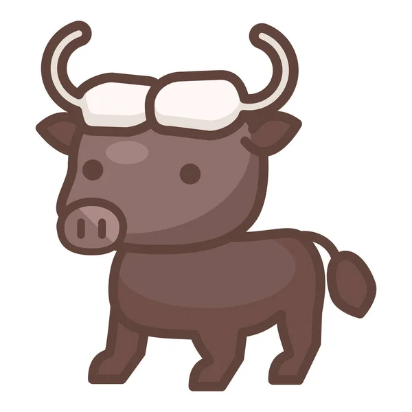Animal Bison Buffle Icône Dans Style Contour Rempli — Image vectorielle