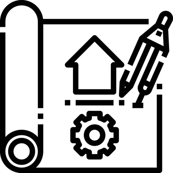 Иконка Архитектурного Чертежа Зданий Стиле Outline — стоковый вектор