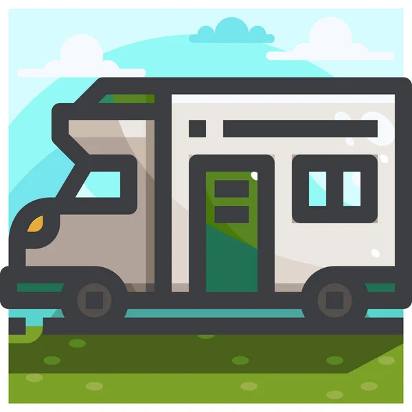 Camping Icono Equipo Coche Estilo Contorno Lleno — Vector de stock